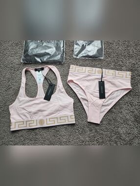Versace Pale Pink Medusa Logo Bralette & Brief Set
